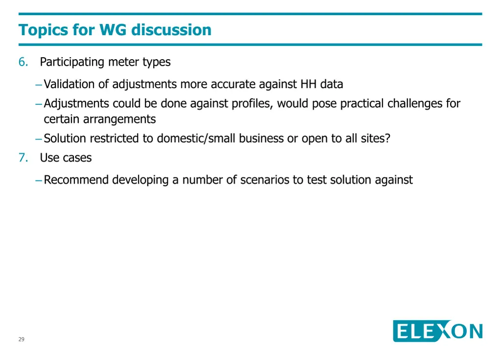 topics for wg discussion 6