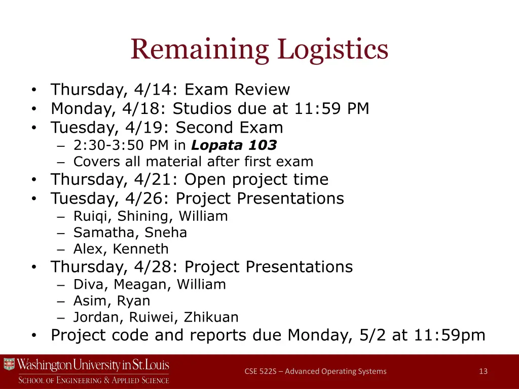remaining logistics