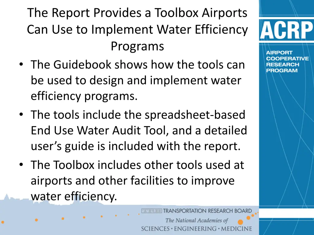 the report provides a toolbox airports