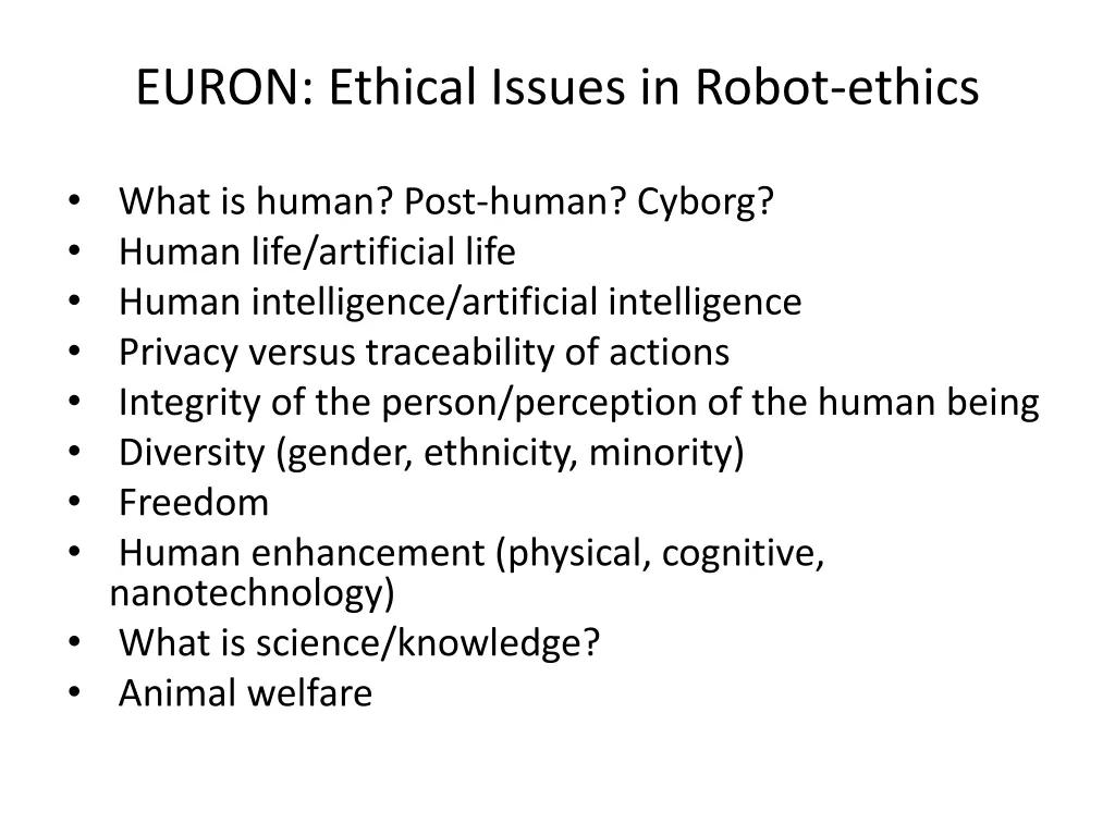 euron ethical issues in robot ethics