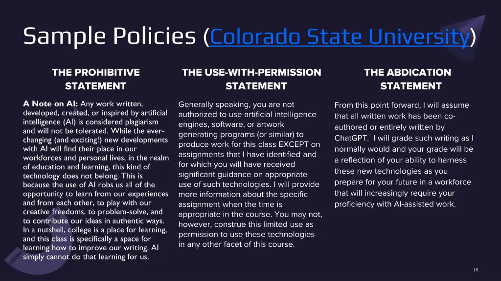 sample policies colorado state university