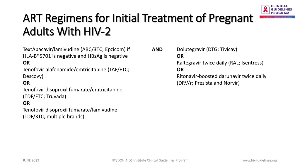 art regimens for initial treatment of pregnant