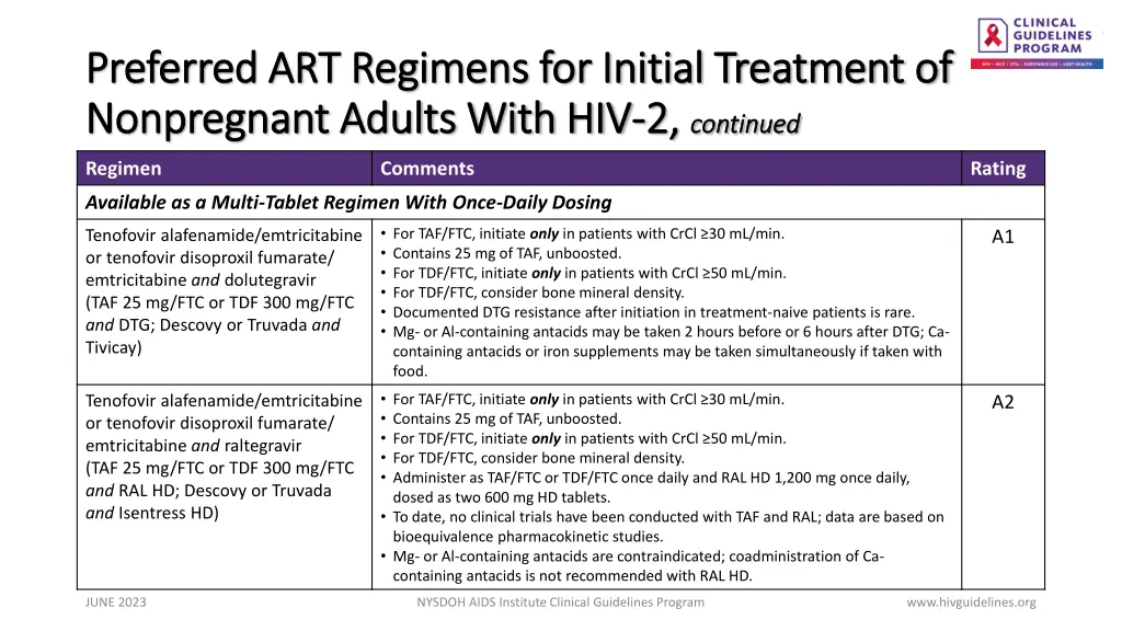 preferred art regimens for initial treatment 1