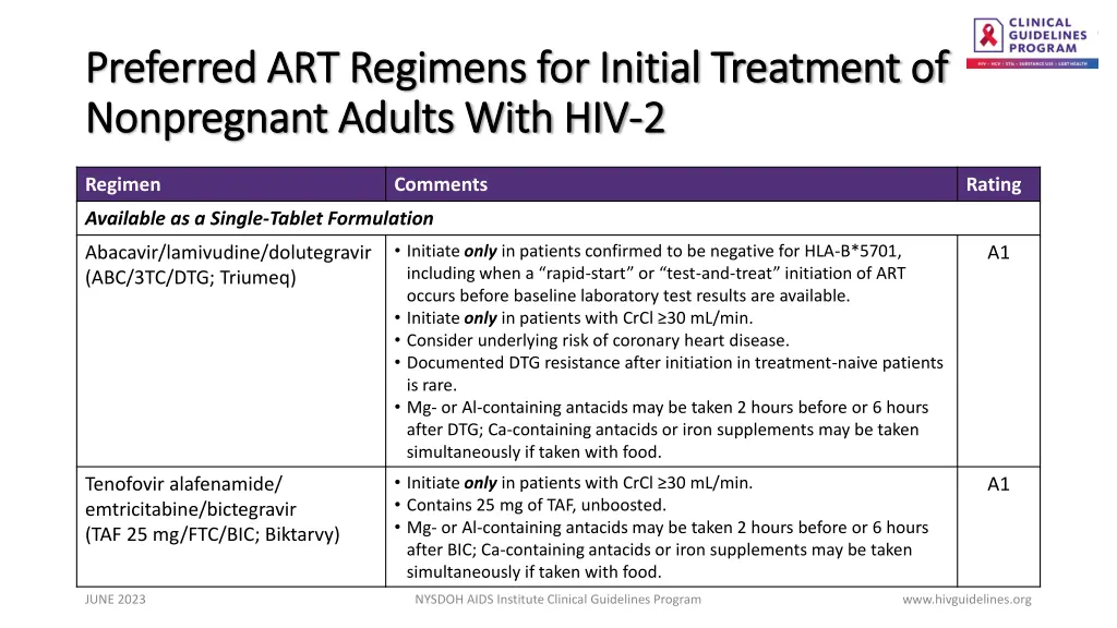 preferred art regimens for initial treatment