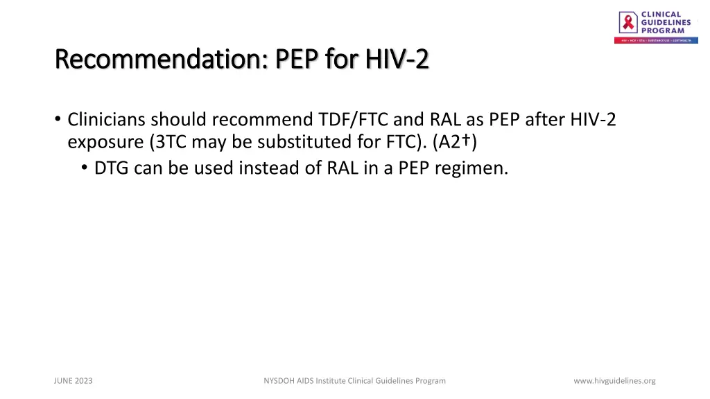 recommendation pep for hiv recommendation