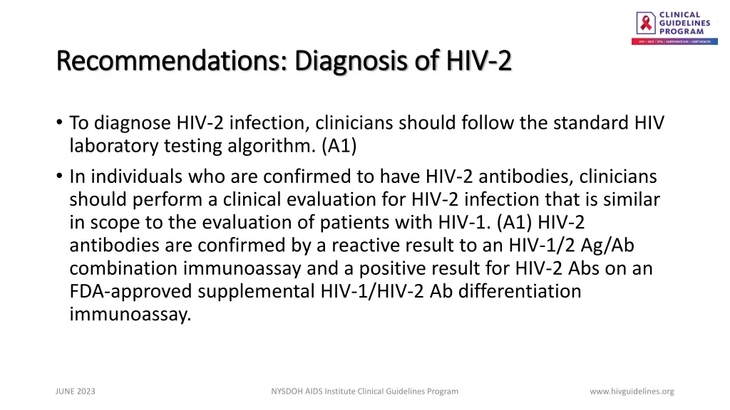 recommendations diagnosis of hiv recommendations