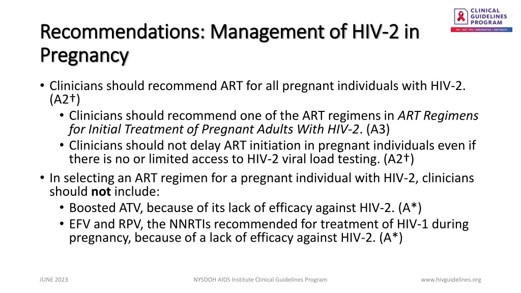 recommendations management of hiv recommendations