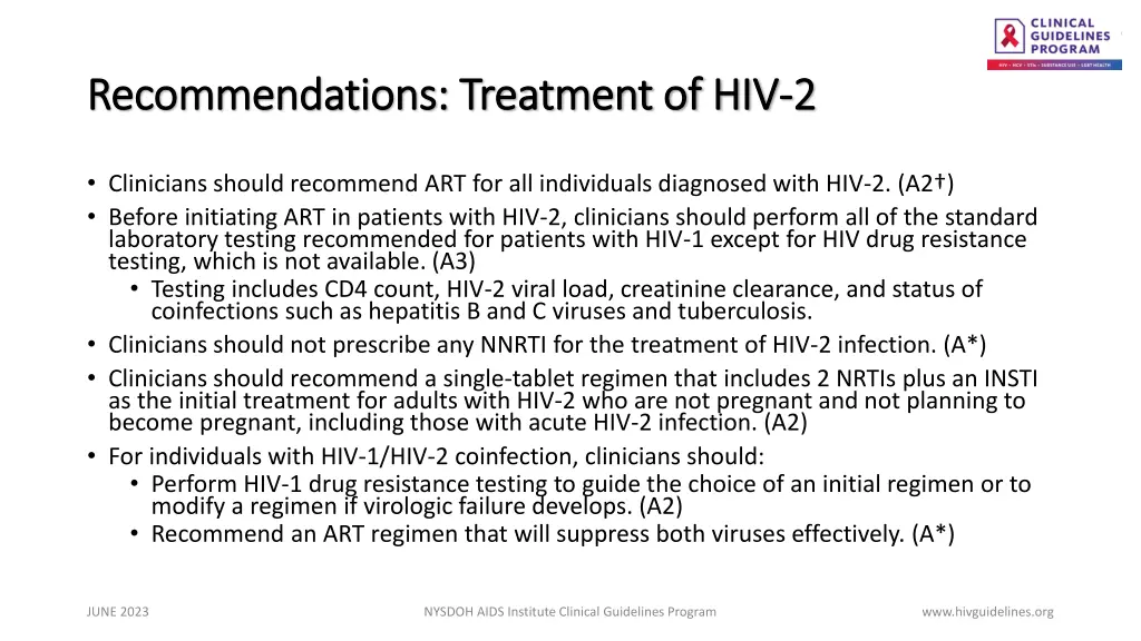 recommendations treatment of hiv recommendations