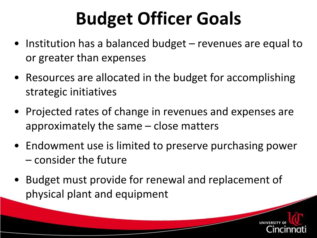 budget officer goals