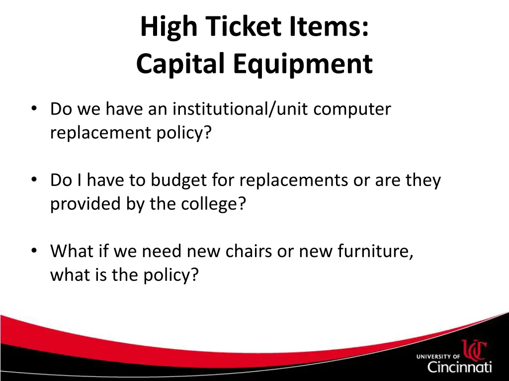 high ticket items capital equipment 1