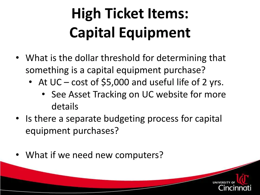 high ticket items capital equipment
