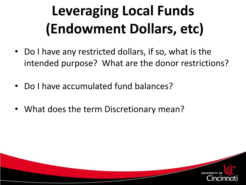 leveraging local funds endowment dollars etc 1
