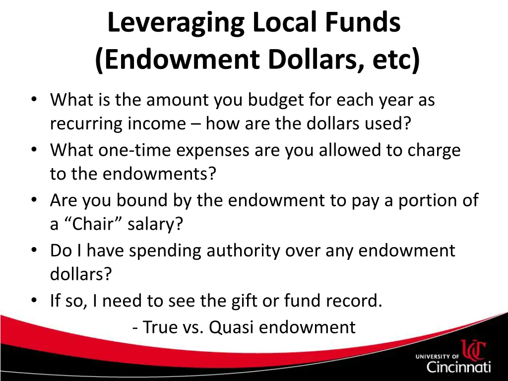 leveraging local funds endowment dollars etc