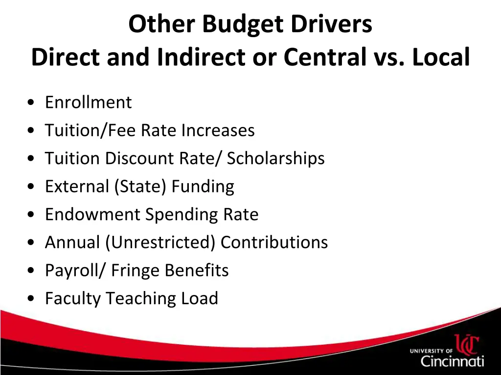 other budget drivers direct and indirect