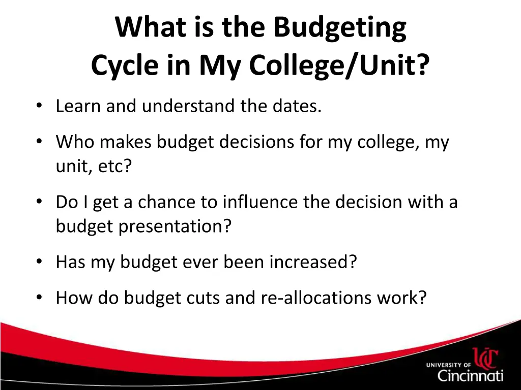 what is the budgeting cycle in my college unit