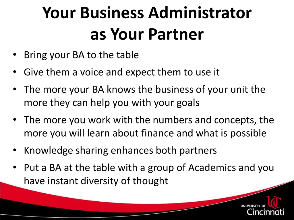 your business administrator as your partner bring