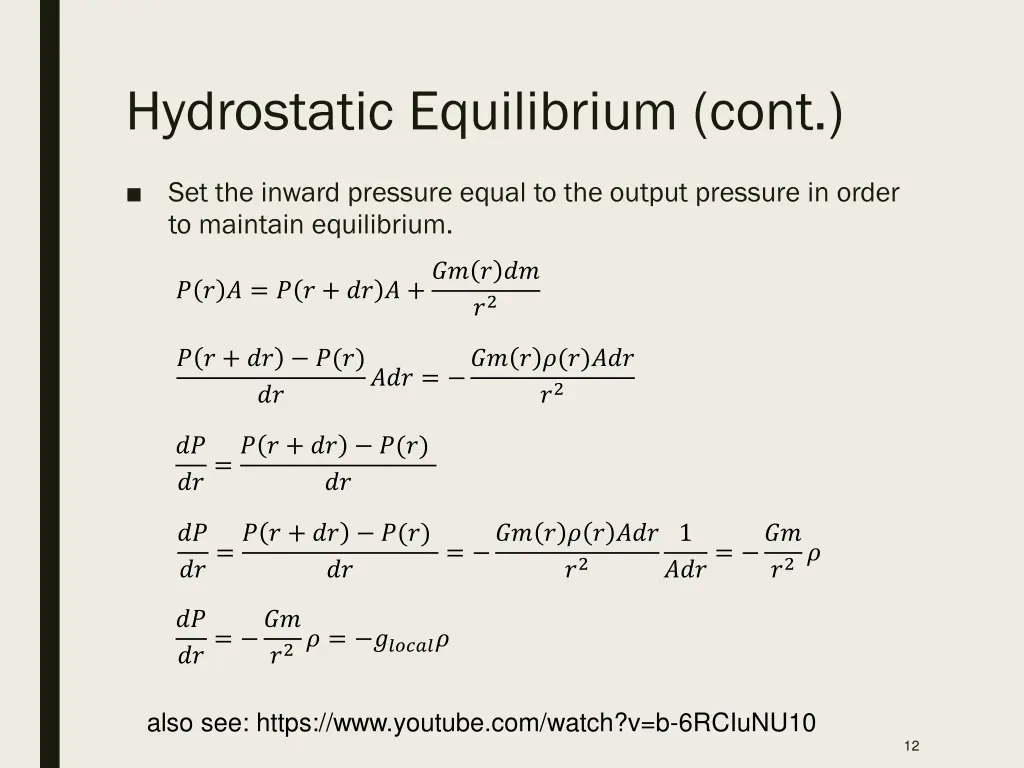 hydrostatic equilibrium cont