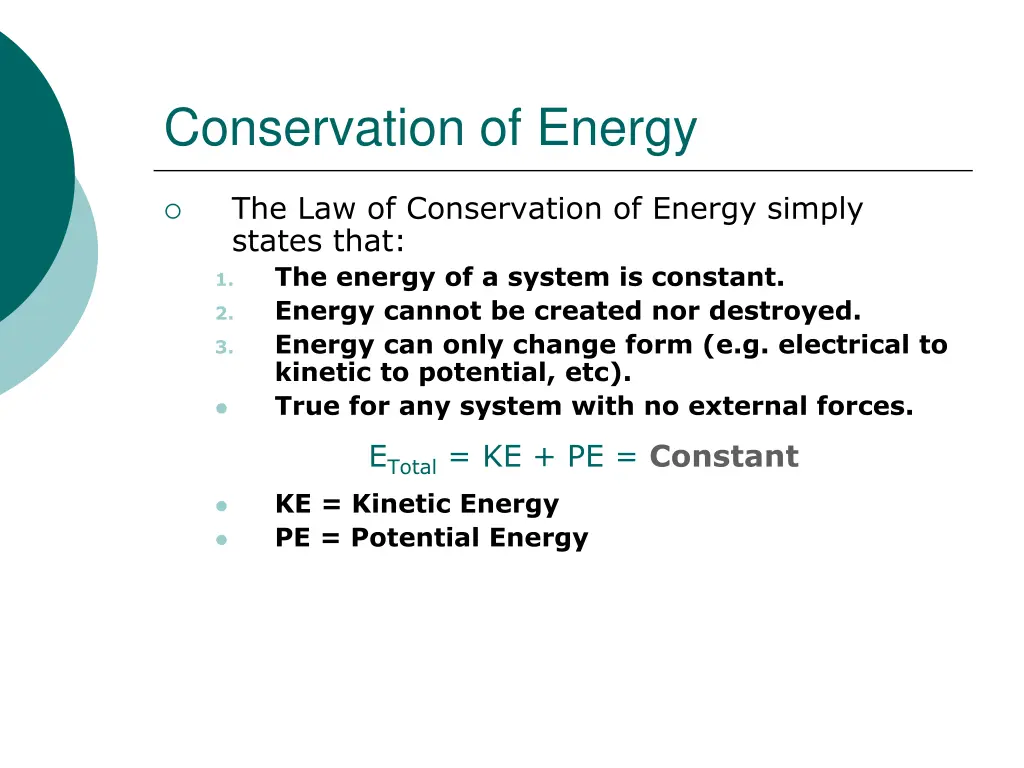 conservation of energy