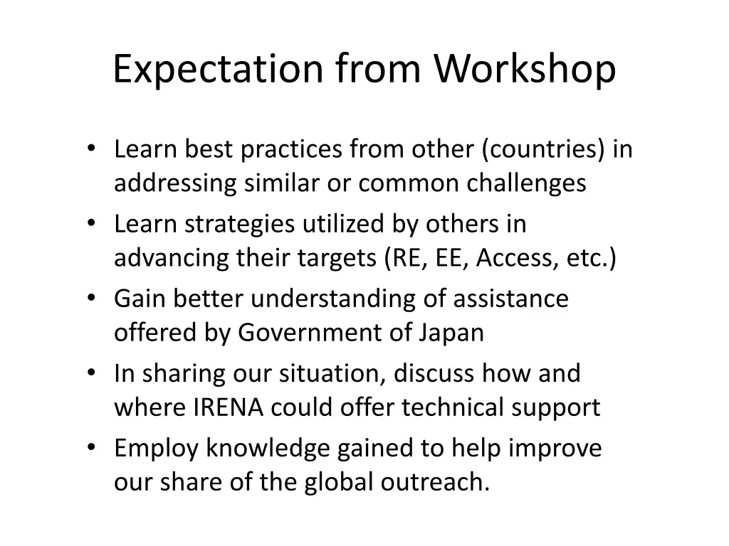 expectation from workshop