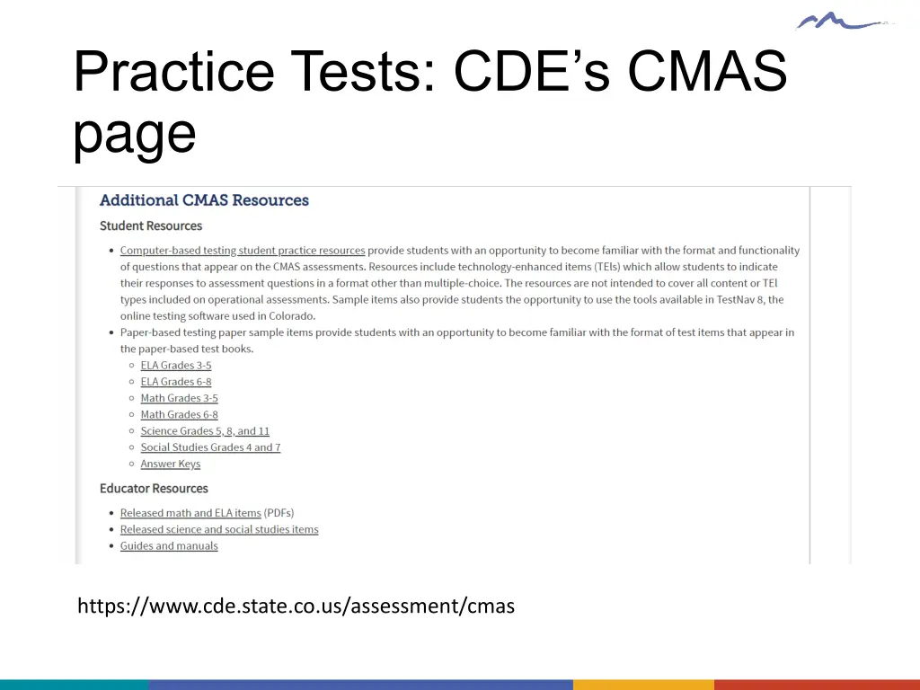 practice tests cde s cmas page
