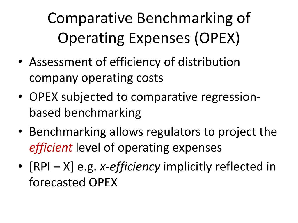 comparative benchmarking of operating expenses