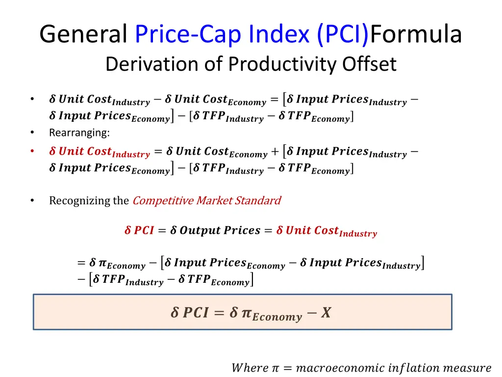 general price cap index pci formula derivation