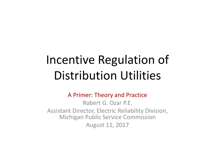 incentive regulation of distribution utilities
