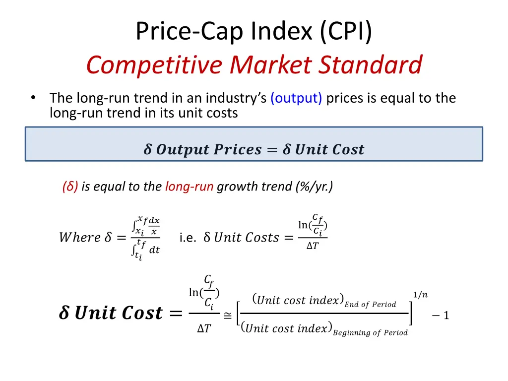 price cap index cpi competitive market standard