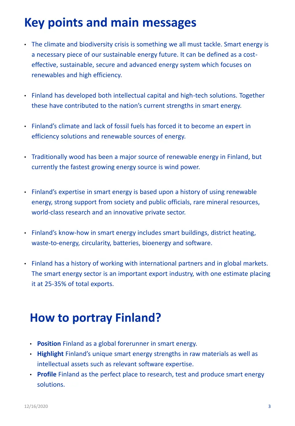 key points and main messages