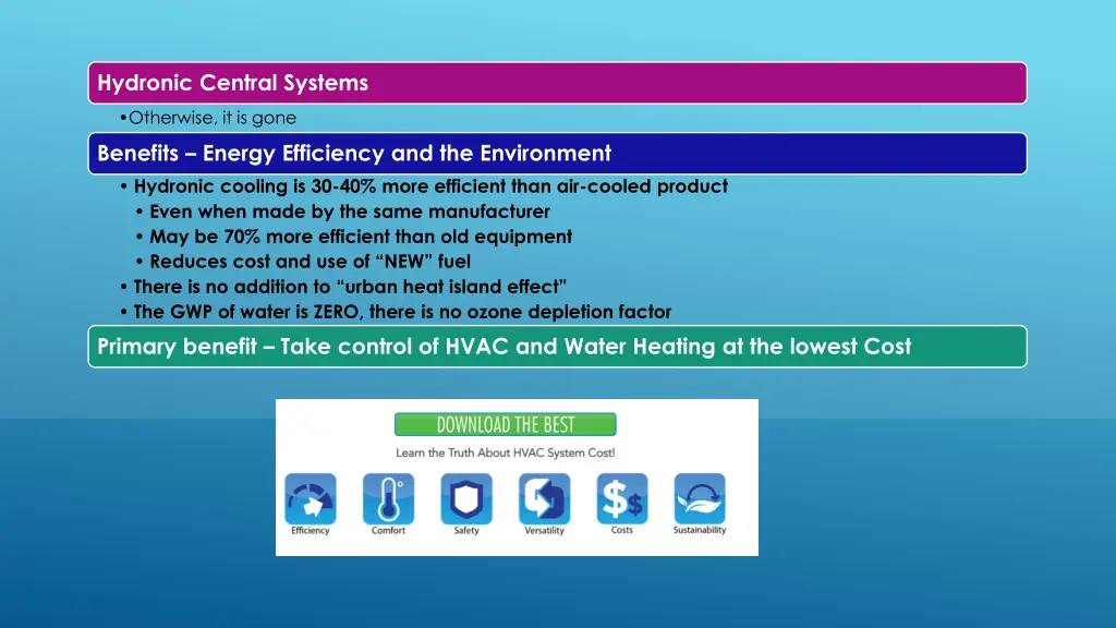 hydronic central systems