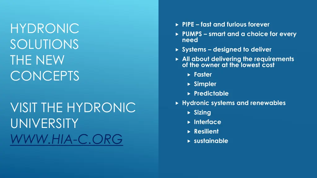hydronic solutions the new concepts