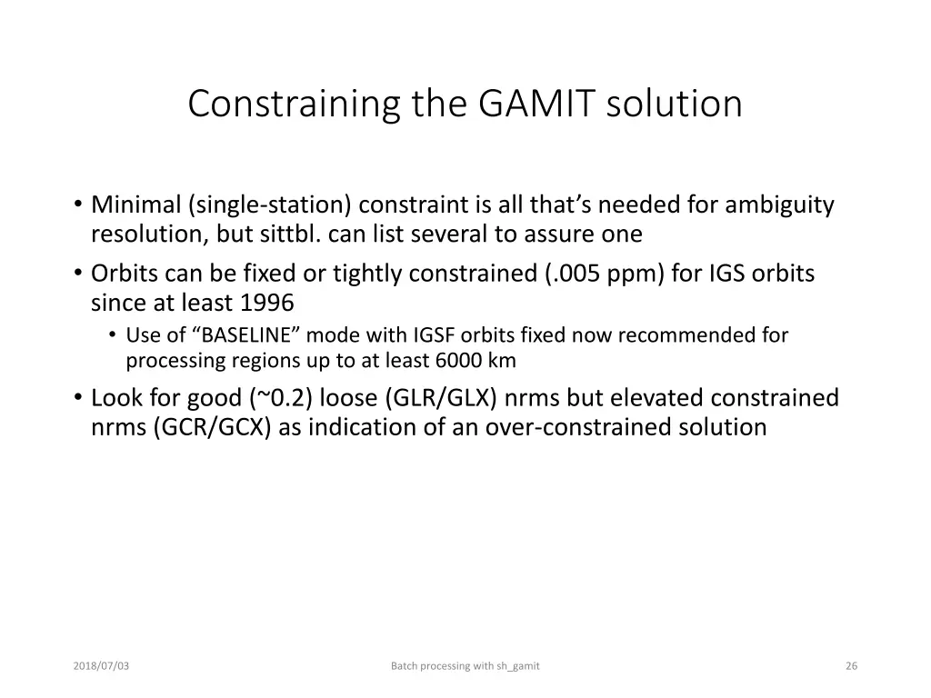 constraining the gamit solution