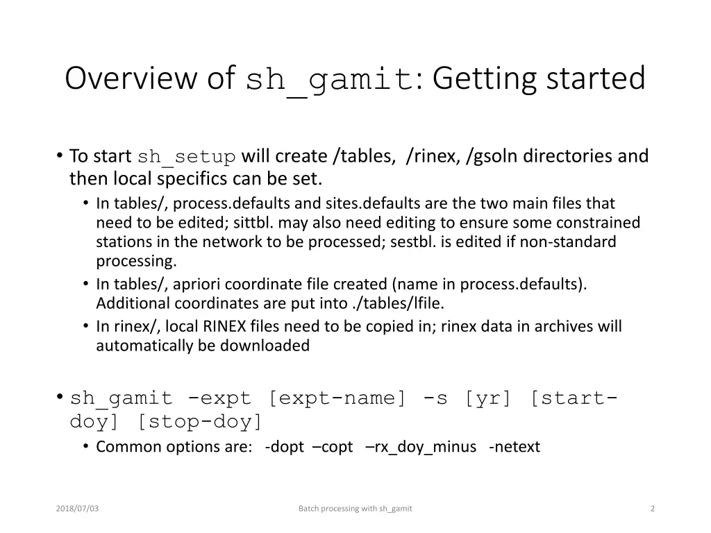overview of sh gamit getting started