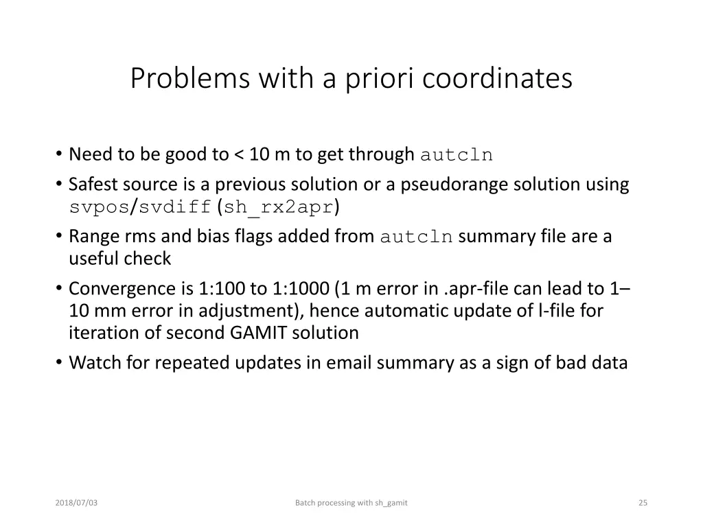 problems with a priori coordinates
