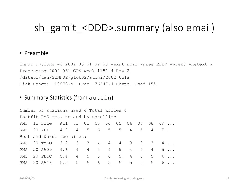 sh gamit ddd summary also email