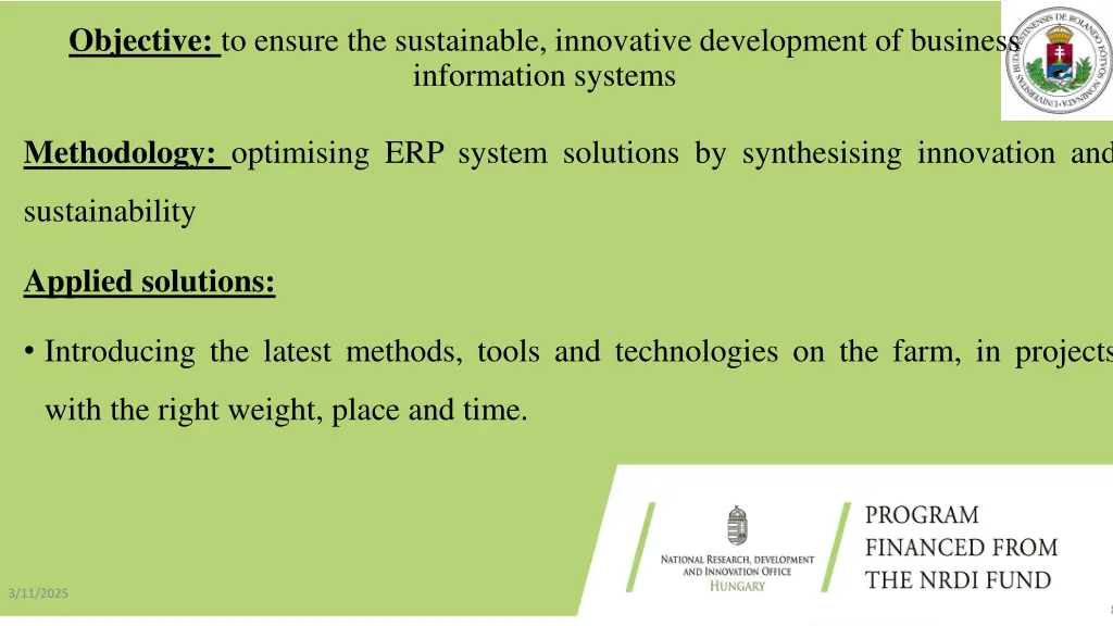 objective to ensure the sustainable innovative