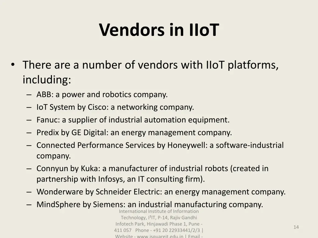 vendors in iiot