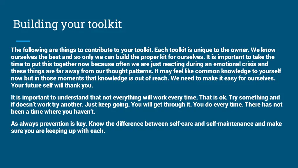 building your toolkit