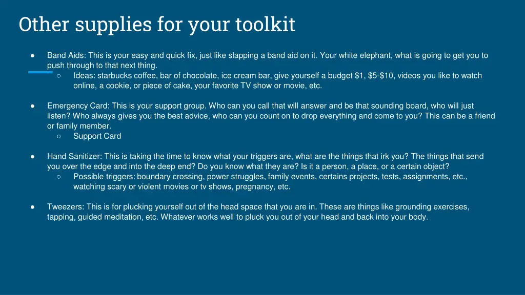 other supplies for your toolkit