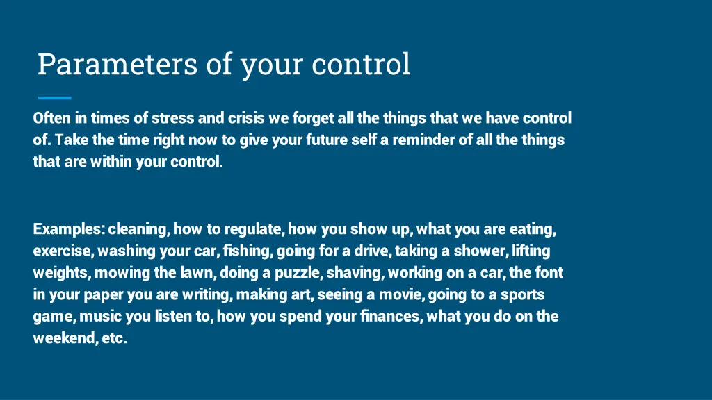 parameters of your control