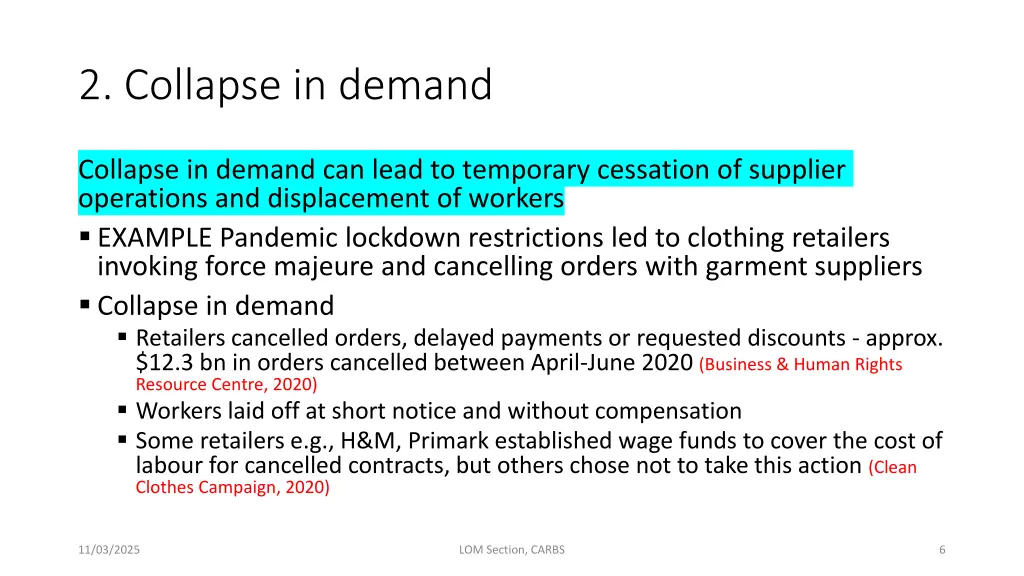 2 collapse in demand