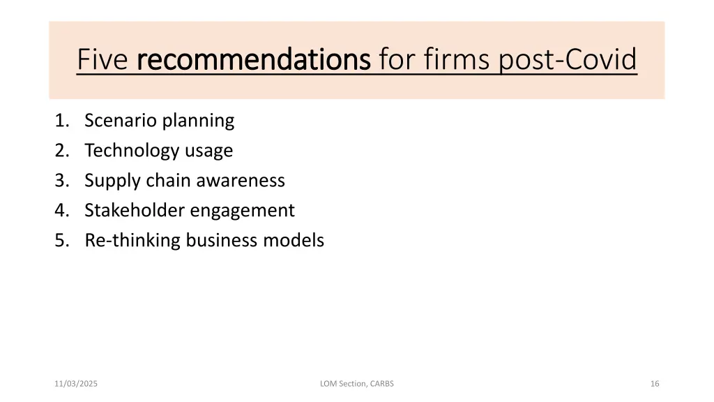 five recommendations recommendations for firms