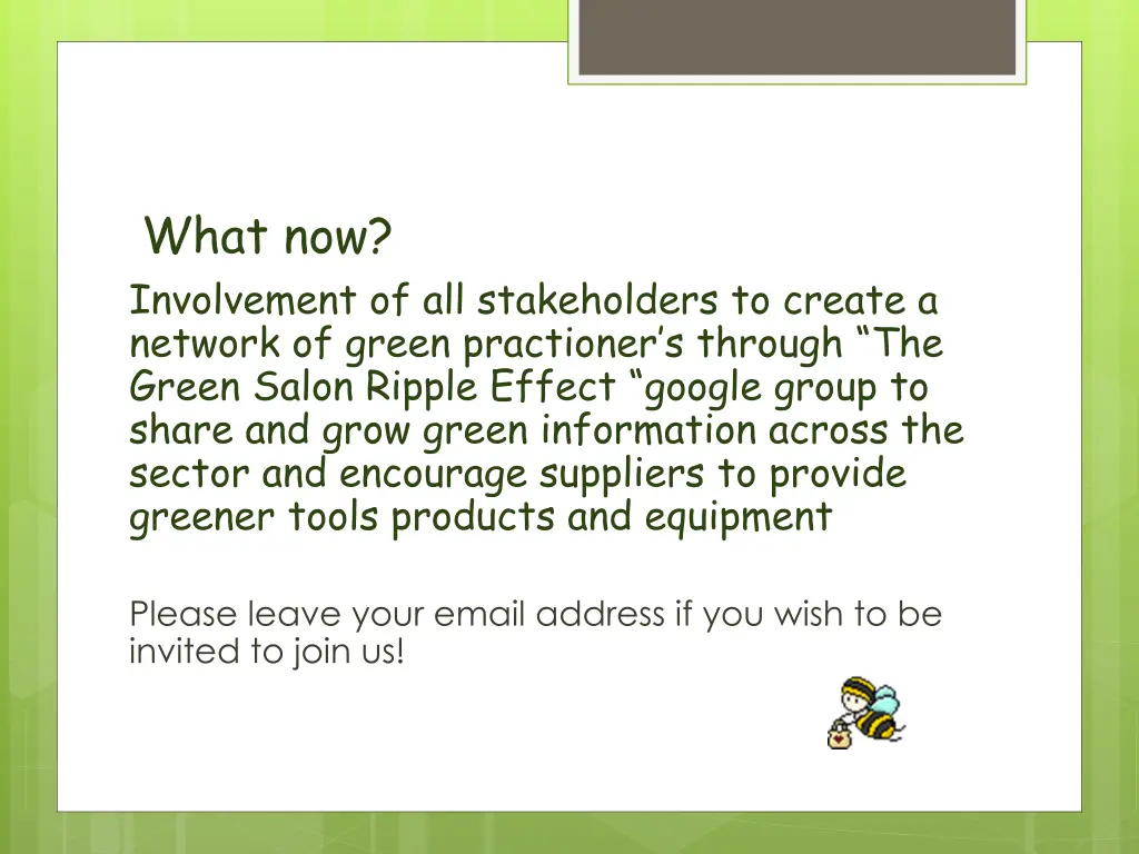 what now involvement of all stakeholders