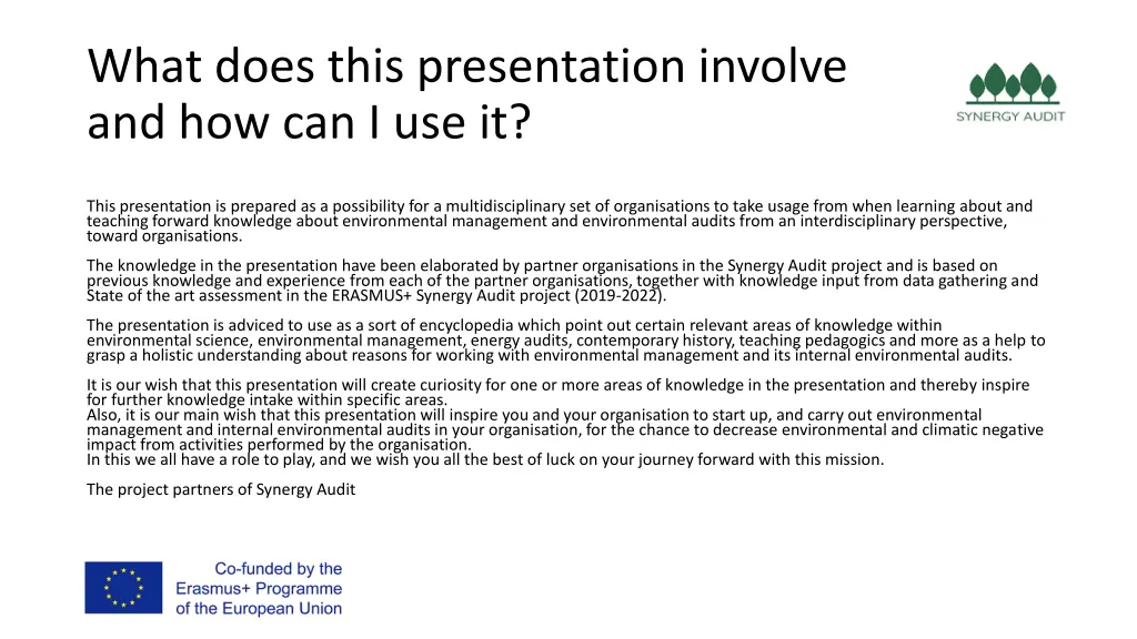 what does this presentation involve