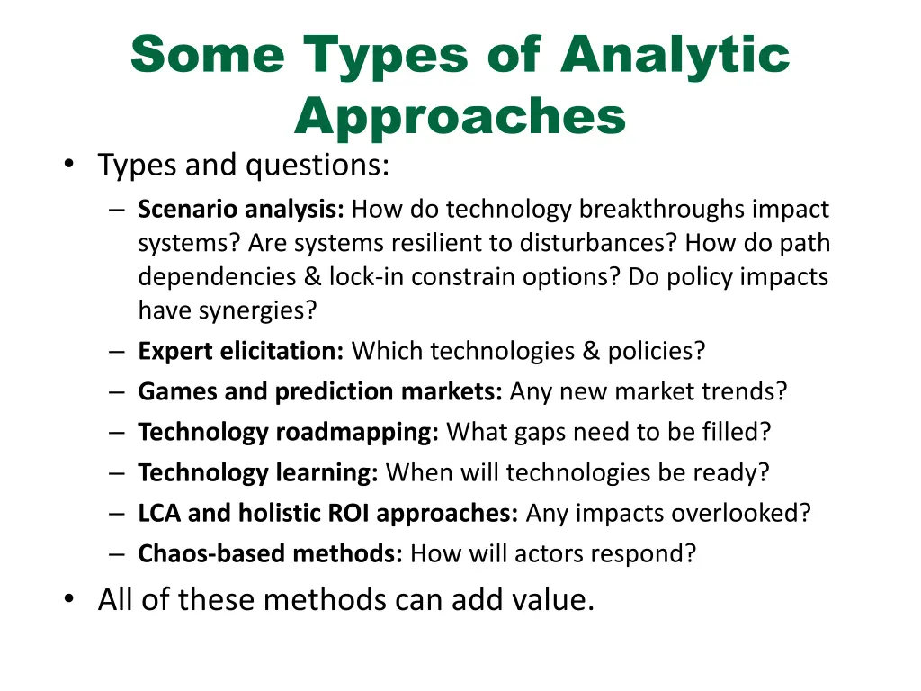 some types of analytic approaches types