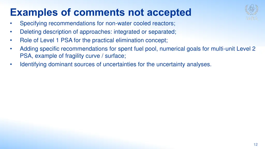 examples of comments not accepted specifying