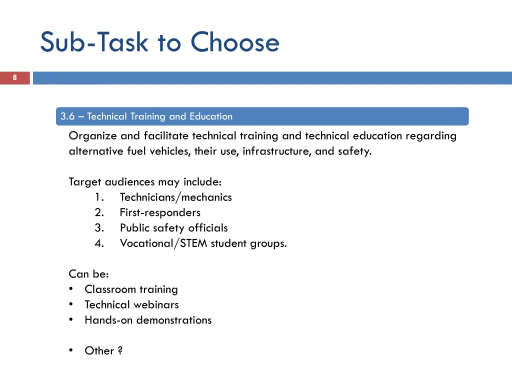 sub task to choose 3