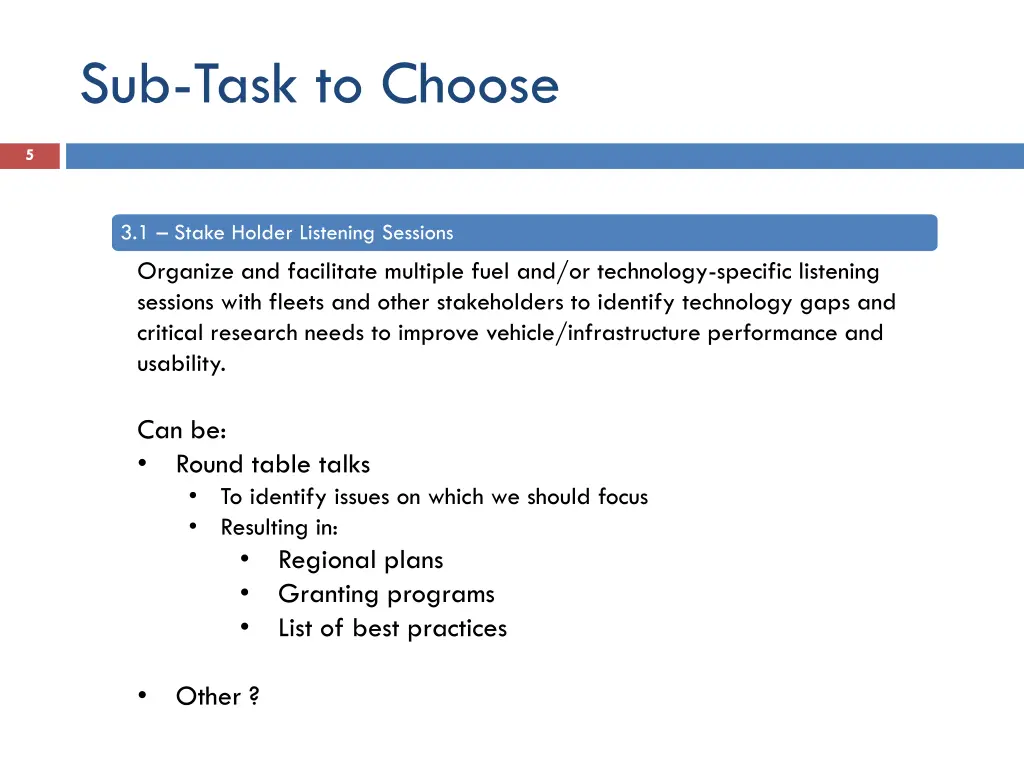 sub task to choose