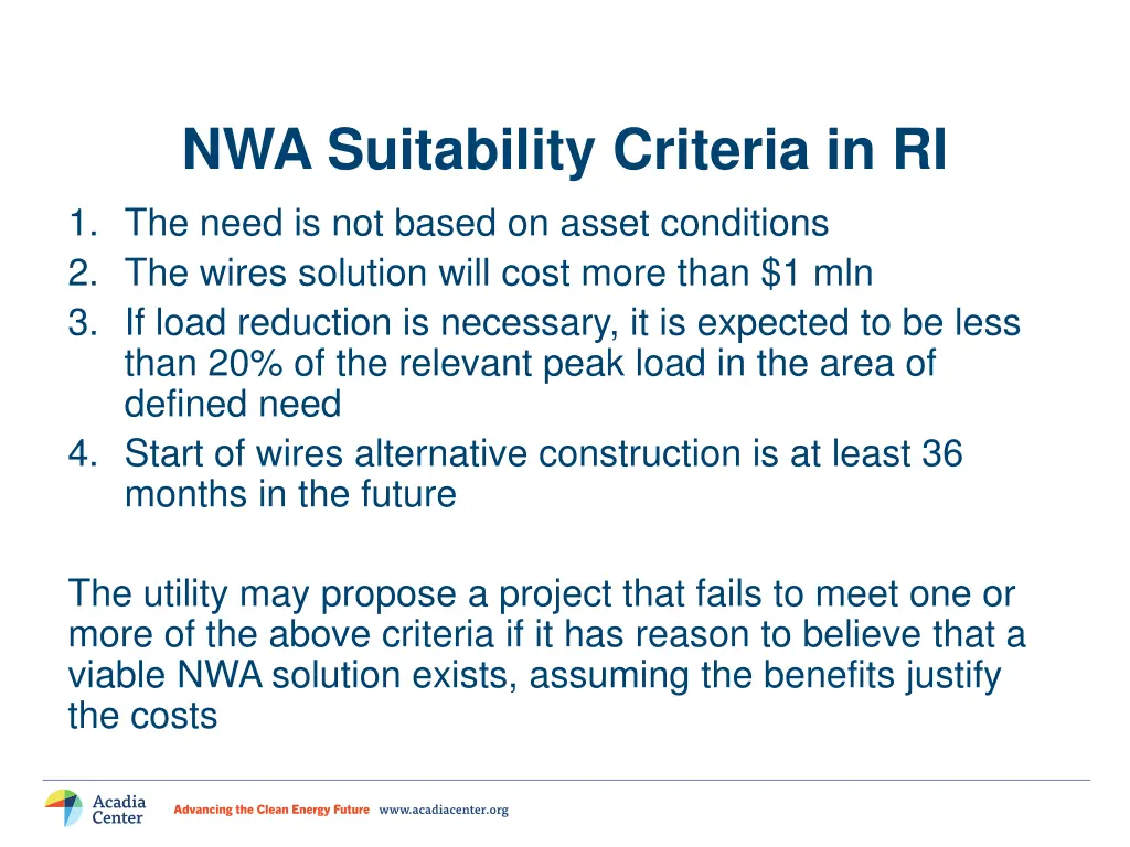 nwa suitability criteria in ri 1 the need