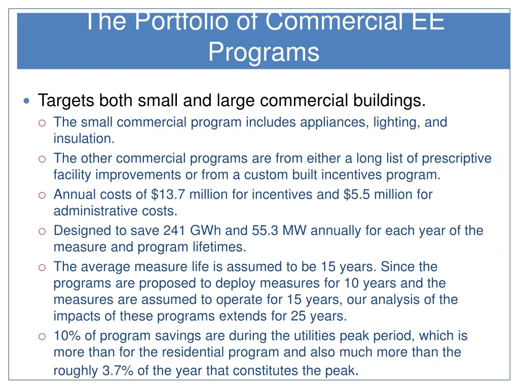 the portfolio of commercial ee programs